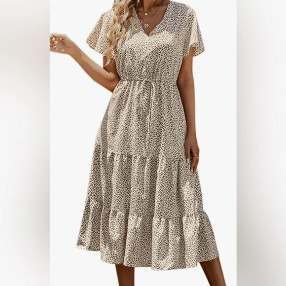 PrettyGarden Cream and Brown Leopard Print Maxi Dress - Picture 1 of 7